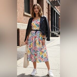 Vintage Summer Floral Midi Dress Size L